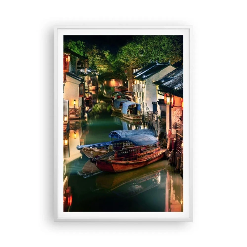 Affiche dans un cadre blanc - Poster - Soirée dans une rue chinoise - 70x100 cm