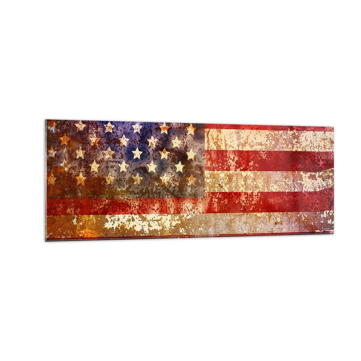 Impression sur verre - Image sur verre - Drapeau américain stylisé avec un effet vieilli - 140x50cm - La gloire ne s'efface pas - Décoration murale moderne pour le salon et la chambre ARTTOR