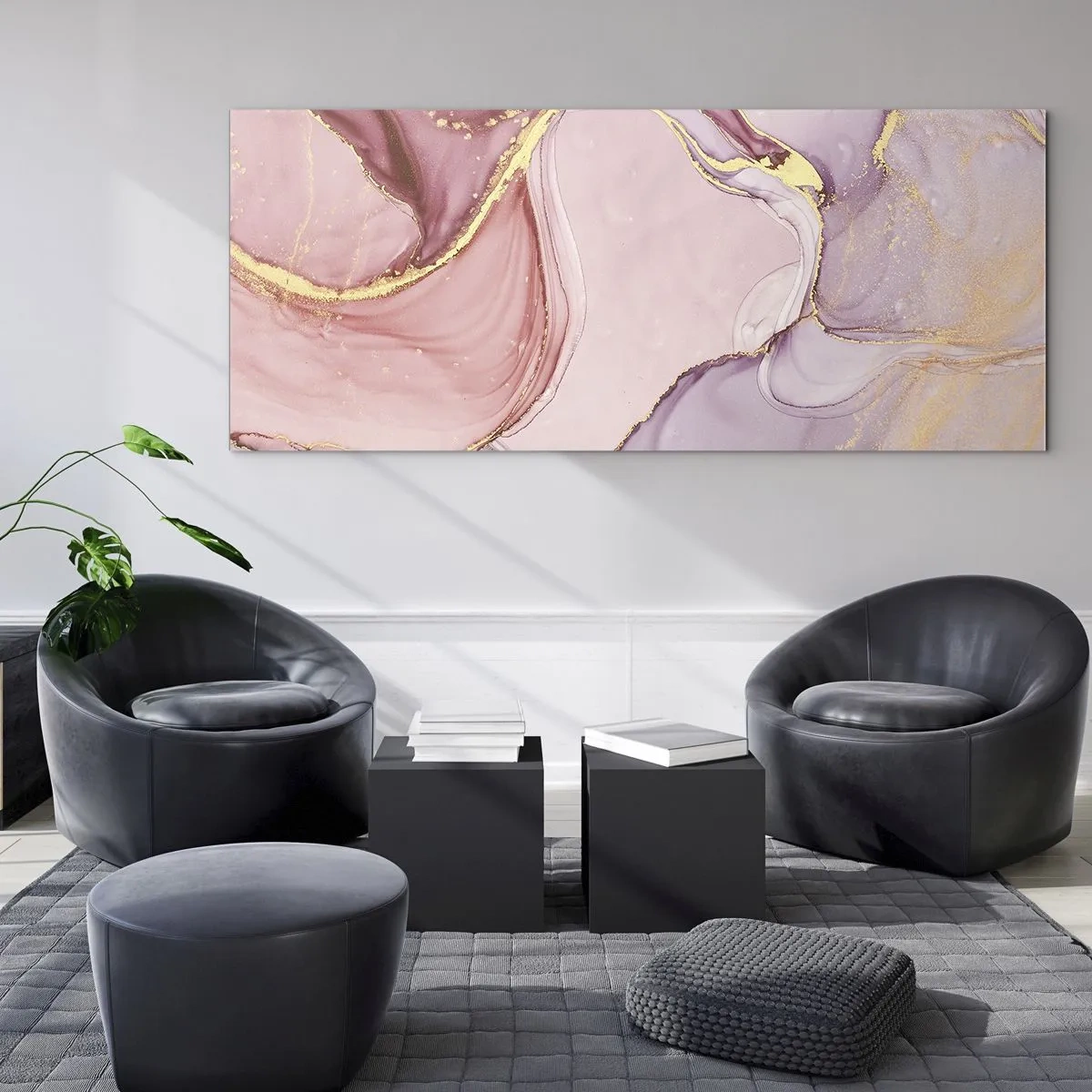 Impression sur verre - Image sur verre - Motifs abstraits délicats dans des tons de rose et d'or - 120x50cm - Caresse de couleurs - Décoration murale moderne pour le salon et la chambre ARTTOR