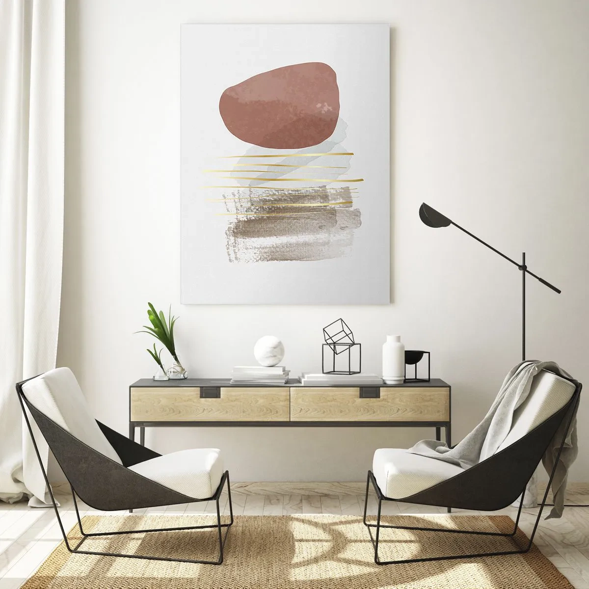Impression sur verre - Image sur verre - Composition abstraite dans les tons beige et or - 80x120cm - Colonnade abstraite - Décoration murale moderne pour le salon et la chambre ARTTOR
