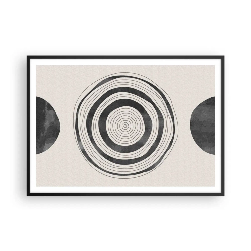 Affiche dans un cadre noir - Poster - Cercles minimalistes noirs et blancs sur fond clair - 100x70cm - Ce qui est important c'est ce qu'il y a entre les deux - Décoration murale moderne pour le salon et la chambre ARTTOR