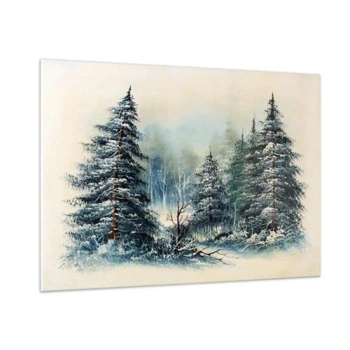 Impression sur verre - Image sur verre - Forêt d'hiver avec des arbres enneigés contre le ciel - 100x70cm - Prêt pour les fêtes - Décoration murale moderne pour le salon et la chambre ARTTOR
