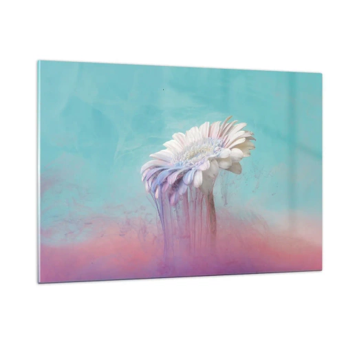 Impression sur verre - Image sur verre - Une fleur délicate plongée dans des tons pastel de bleu et de rose - 120x80cm - Le monde souterrain des fleurs - Décoration murale moderne pour le salon et la chambre ARTTOR