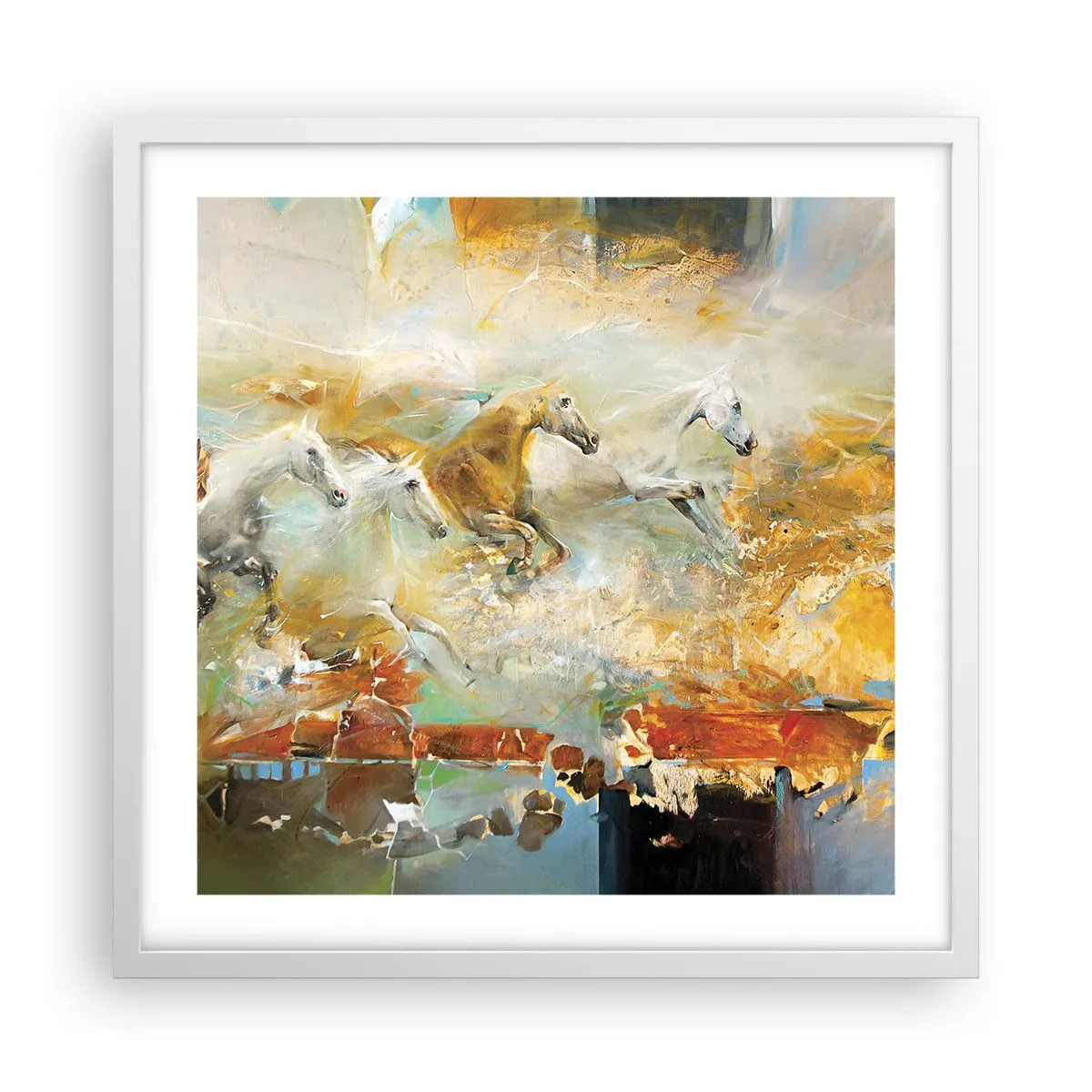 Affiche dans un cadre blanc - Poster - Au galop vers la lumière - 50x50 cm