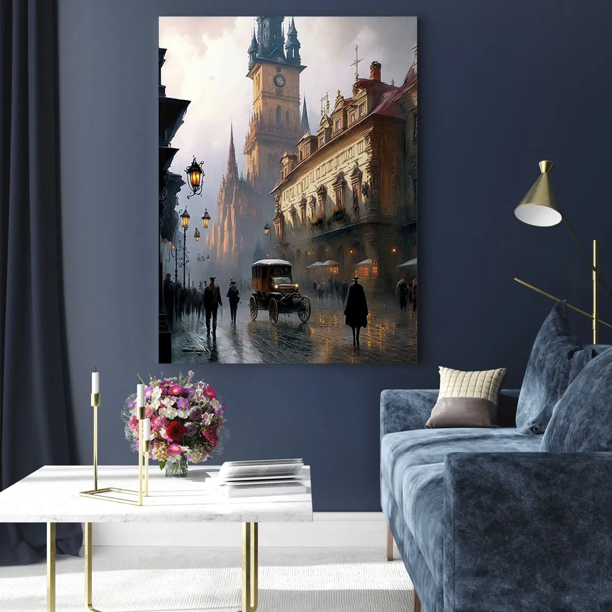 Impression sur verre - Image sur verre - Scène de rue en soirée avec une architecture historique - 80x120cm - Le charme d'une soirée pragoise - Décoration murale moderne pour le salon et la chambre ARTTOR