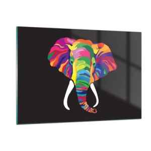 Impression sur verre - Image sur verre - Un éléphant coloré sur fond noir dans un style artistique - 120x80cm - L'éléphant qui aimait se baigner dans un arc-en-ciel - Décoration murale moderne pour le salon et la chambre ARTTOR