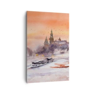 Impression sur toile - Image sur toile - Coucher de soleil sur le château dans un paysage hivernal - 80x120cm - Coucher de soleil royal - Décoration murale moderne pour le salon et la chambre ARTTOR