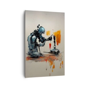 Impression sur toile - Image sur toile - Robot au travail avec un arrière-plan abstrait - 80x120cm - Déjà demain… - Décoration murale moderne pour le salon et la chambre ARTTOR