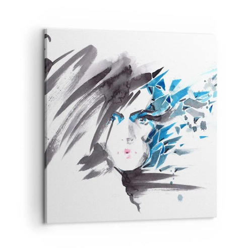 Impression sur toile - Image sur toile - Portrait sensuel en gris et bleu - 50x50 cm