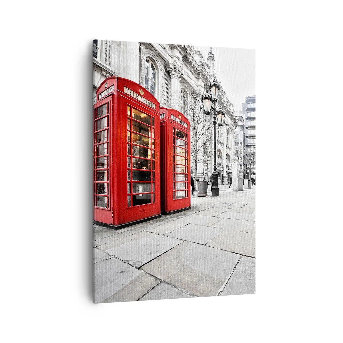 Impression sur toile - Image sur toile - Cabines téléphoniques rouges sur fond de paysage urbain - 70x100cm - Welcome to London - Décoration murale moderne pour le salon et la chambre ARTTOR