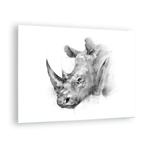 Impression sur verre - Image sur verre - Portrait noir et blanc d'un rhinocéros dans une démarche artistique - 70x50cm - Potrait africain - Décoration murale moderne pour le salon et la chambre ARTTOR