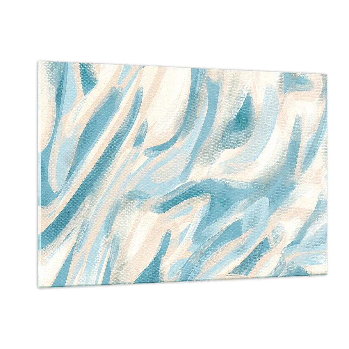 Impression sur verre - Image sur verre - Coups de pinceau abstraits aux couleurs bleues et crème. - 120x80cm - Brise printanière - Décoration murale moderne pour le salon et la chambre ARTTOR