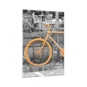 Impression sur verre - Image sur verre - Photographie artistique d'un vélo jaune sur fond noir et blanc - 70x100cm - Allez, je vais attendre ici - Décoration murale moderne pour le salon et la chambre ARTTOR