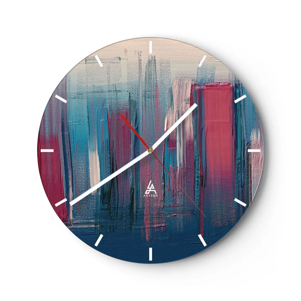 Horloge murale - Pendule murale - Composition verticale en bleu et rouge - 40x40 cm
