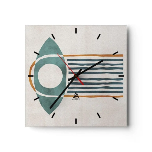 Horloge murale - Pendule murale - Motif géométrique dans les tons de vert et d'orange - 30x30cm - Signes et rituels - Décoration murale moderne pour le salon et la chambre ARTTOR