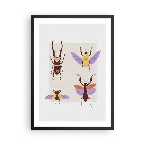 Affiche dans un cadre noir - Poster - Coléoptères colorés sur fond clair - 50x70cm - Le monde des insectes - Décoration murale moderne pour le salon et la chambre ARTTOR