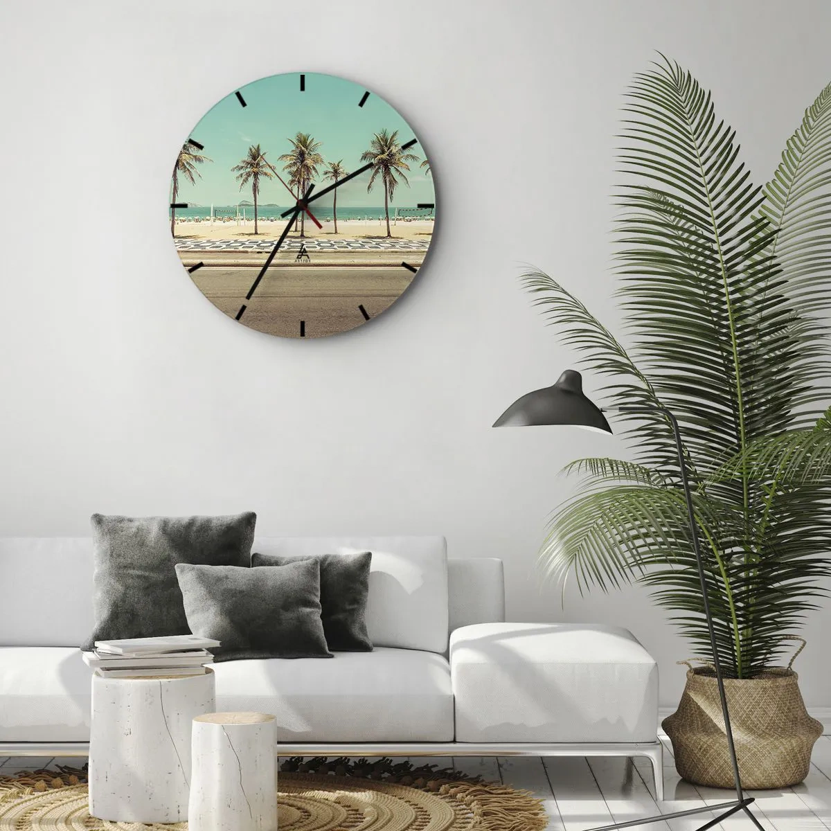 Horloge murale - Pendule murale - Des palmiers et une plage avec une promenade au bord de la mer turquoise - 30x30cm - Gardien de plage - Décoration murale moderne pour le salon, la cuisine et la chambre ARTTOR