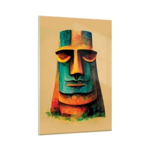 Impression sur verre - Image sur verre - Statue colorée de l'île de Pâques - 80x120cm - Statuesque et sympathique - Décoration murale moderne pour le salon et la chambre ARTTOR