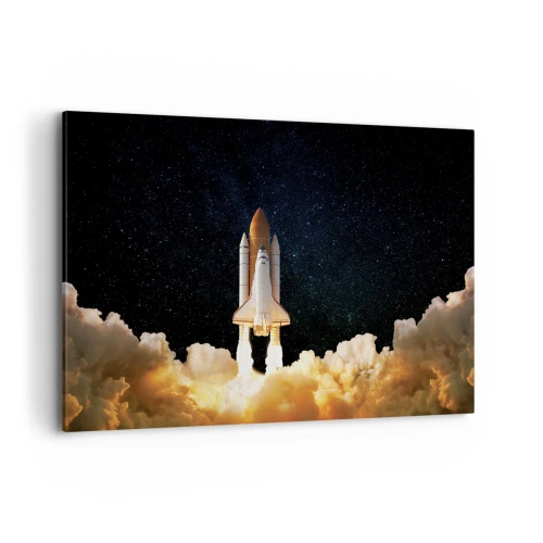 Impression sur toile - Image sur toile - Une fusée spatiale décollant dans le ciel étoilé - 100x70cm - Ad astra! - Décoration murale moderne pour le salon et la chambre ARTTOR