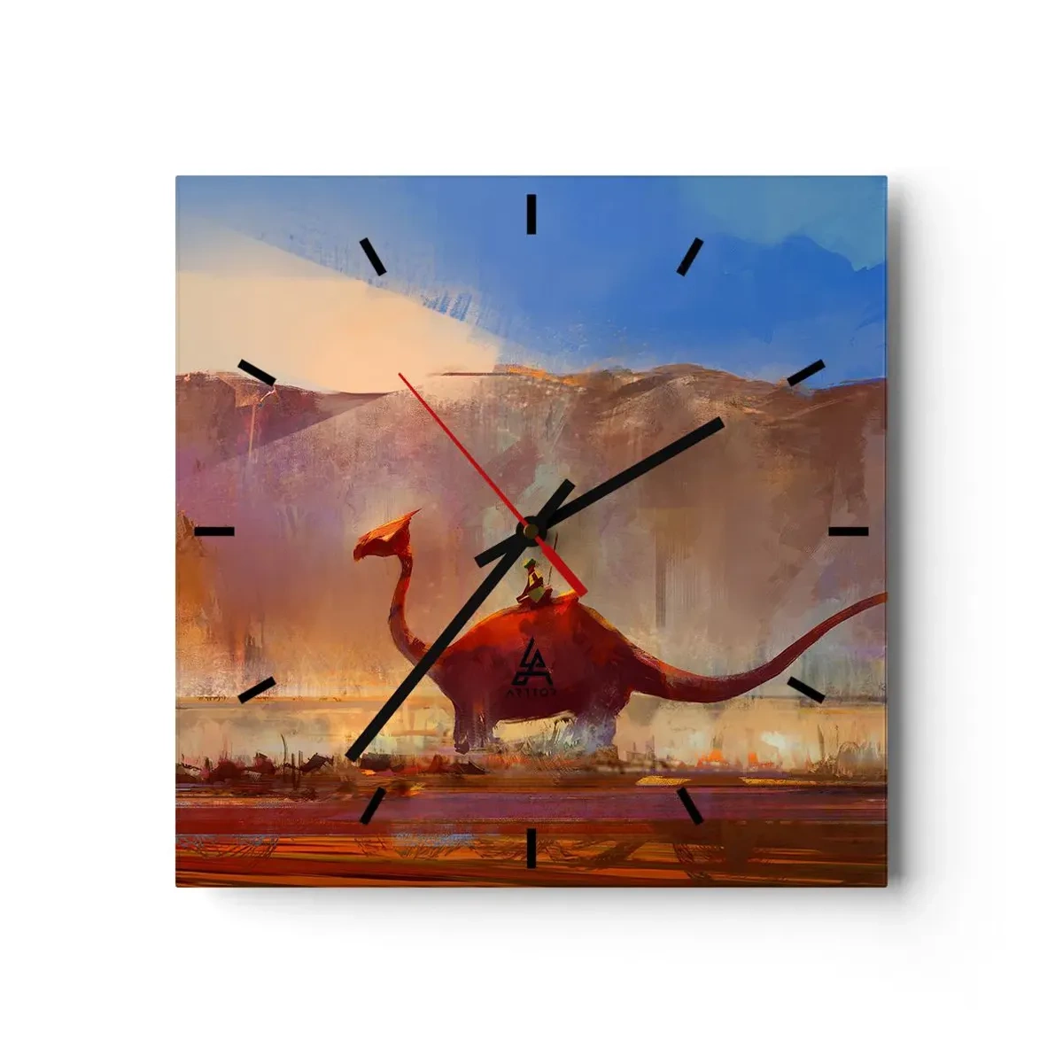 Horloge murale - Pendule murale - Une scène fantastique avec un cavalier sur une créature préhistorique - 30x30cm - S'ils n'avaient pas disparu - Décoration murale moderne pour le salon et la chambre ARTTOR