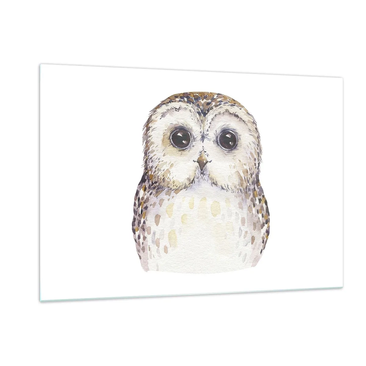Impression sur verre - Image sur verre - Adorable hibou sur fond blanc dans un style aquarelle - 120x80cm - Regarde-moi dans les yeux - Décoration murale moderne pour le salon et la chambre ARTTOR