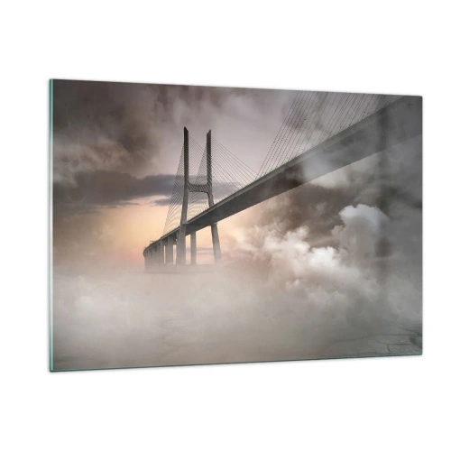 Impression sur verre - Image sur verre - Un pont dans le brouillard avec un ciel dramatique et une perspective en profondeur - 120x80cm - Sur la rivière qui n'existe pas - Décoration murale moderne pour le salon et la chambre ARTTOR