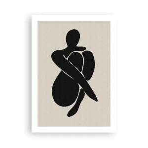 Affiche - Poster - Figure abstraite dans une pose avec les bras enroulés autour du corps, illustration en noir et blanc - 50x70cm - Dans ses propres bras - Décoration murale moderne pour le salon et la chambre ARTTOR
