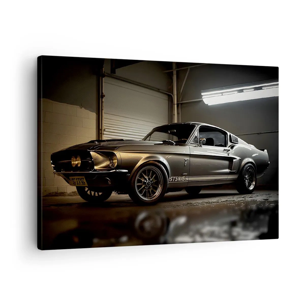 Impression sur toile - Image sur toile - Voiture classique dans un garage rétro - 70x50cm - Retour dans le passé - Décoration murale moderne pour le salon et la chambre ARTTOR