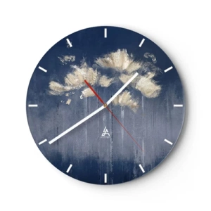 Horloge murale - Pendule murale - Traits abstraits dorés sur fond bleu foncé - 30x30cm - Comme des pétales au vent - Décoration murale moderne pour le salon, la cuisine et la chambre ARTTOR