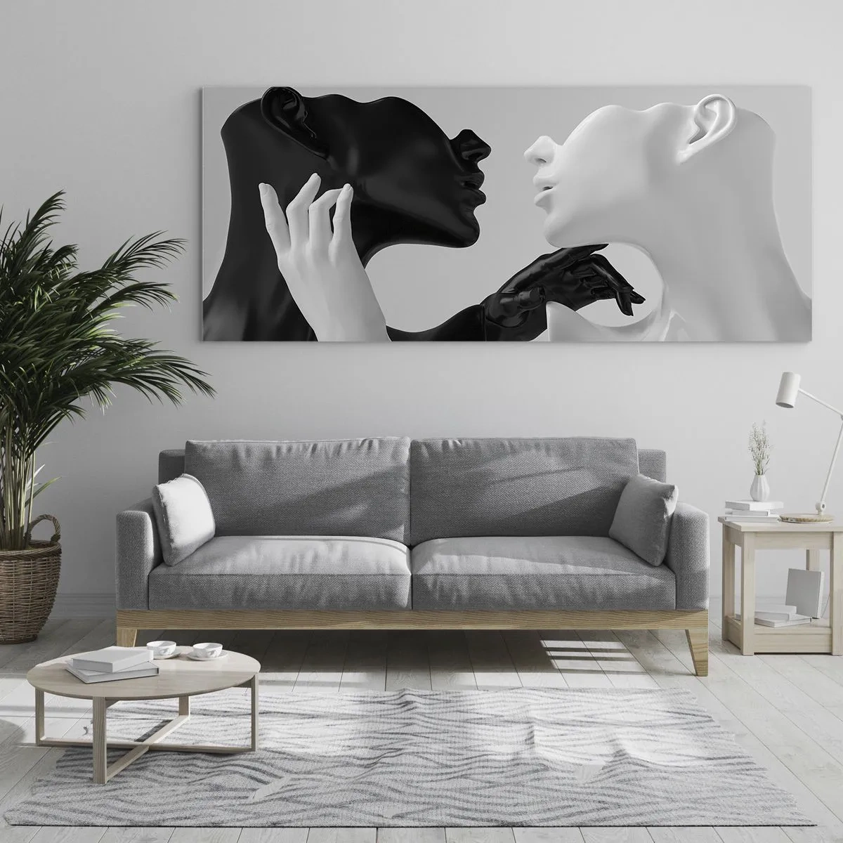 Impression sur verre - Image sur verre - Silhouettes noires et blanches en gros plan dynamique - 120x50cm - Attraction - désir - Décoration murale moderne pour le salon et la chambre ARTTOR
