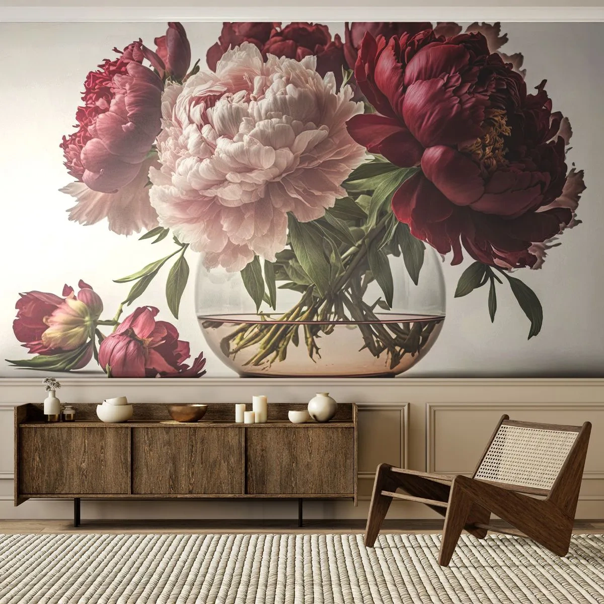Papier Peint Photo Premium Canvas - En pleine floraison de beauté - Bouquet de fleurs, Vase, Pivoines - 250x175 cm