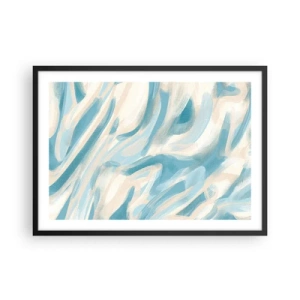 Affiche dans un cadre noir - Poster - Des stries bleues abstraites sur un fond clair - 70x50cm - Brise printanière - Décoration murale moderne pour le salon et la chambre ARTTOR