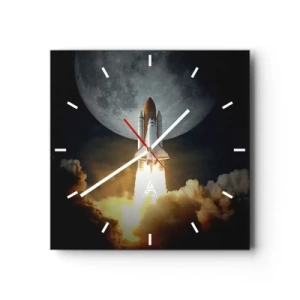 Horloge murale - Pendule murale - Une fusée décollant sur fond de pleine lune entourée de nuages dynamiques. - 30x30cm - Le début d'une aventure surnaturelle - Décoration murale moderne pour le salon et la chambre ARTTOR