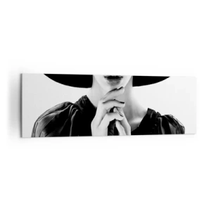 Impression sur toile - Image sur toile - Femme élégante portant un grand chapeau dans des tons de noir et blanc - 160x50cm - Beauté cachée - Décoration murale moderne pour le salon et la chambre ARTTOR