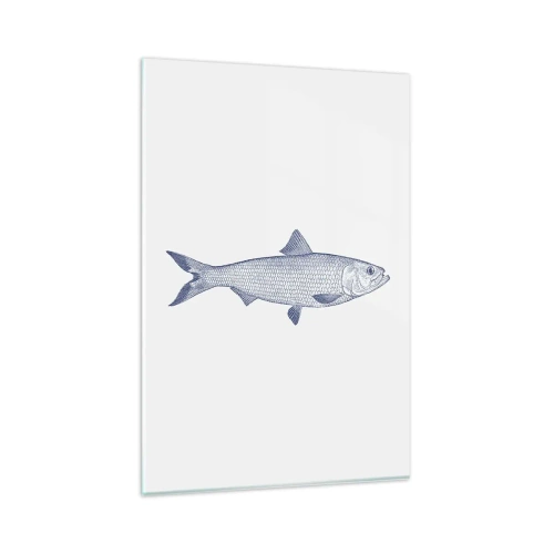 Impression sur verre - Image sur verre - Illustration d'un poisson dans des tons de bleu sur fond clair - 80x120cm - Salutations des mers du nord - Décoration murale moderne pour le salon et la chambre ARTTOR