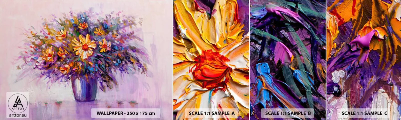 Échantillon de Papier Peint Autocollant Deluxe Sticker - Ça sent bon, ça a l'air doux - Fleurs dans un vase, Morceau, Bouquet de fleurs - 100x30 cm