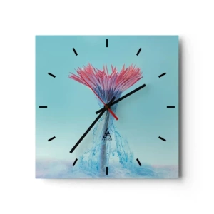 Horloge murale - Pendule murale - Une fleur rose et bleue dans un arrangement artistique sur un fond pastel - 30x30cm - Dans une étreinte vivifiante - Décoration murale moderne pour le salon et la chambre ARTTOR