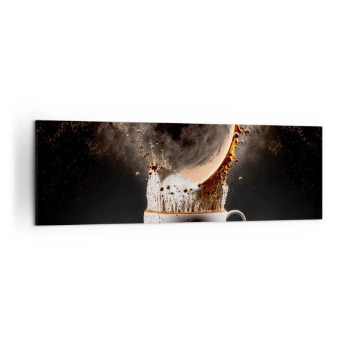 Impression sur toile - Image sur toile - Une tasse de café avec une explosion dynamique de liquide sur fond noir. - 160x50cm - Une explosion de saveur - Décoration murale moderne pour le salon et la chambre ARTTOR