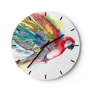 Horloge murale - Pendule murale - Un perroquet aux couleurs intenses avec des motifs décoratifs sur ses ailes - 30x30cm - Vivez haut en couleurs - Décoration murale moderne pour le salon, la cuisine et la chambre ARTTOR