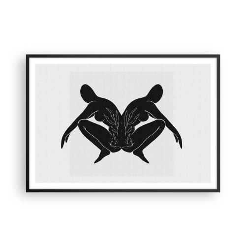 Affiche dans un cadre noir - Poster - Silhouettes noires en position symétrique sur fond blanc - 100x70cm - Une âme commune - Décoration murale moderne pour le salon et la chambre ARTTOR