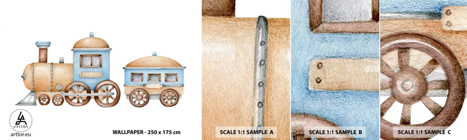 Échantillon de Papier Peint Autocollant Deluxe Sticker - Il est à la gare... - Enfants, Former, Rétro - 100x30 cm