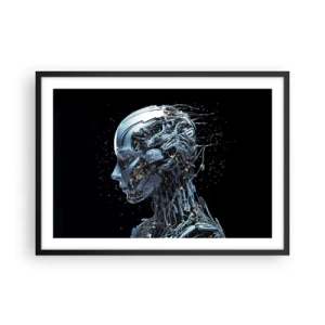Affiche dans un cadre noir - Poster - Portrait futuriste d'un cyborg dans un style industriel sur fond noir. - 70x50cm - La technologie est une femme - Décoration murale moderne pour le salon et la chambre ARTTOR