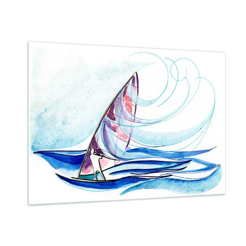 Impression sur verre - Image sur verre - Un voilier sur les vagues dans un style aquarelle - 100x70cm - Avec le vent au rythme des vagues - Décoration murale moderne pour le salon et la chambre ARTTOR