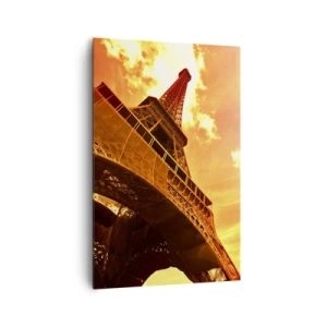 Impression sur toile - Image sur toile - La Tour Eiffel contre un ciel doré au coucher du soleil - 80x120cm - Monumental, car il est doré par le soleil - Décoration murale moderne pour le salon et la chambre ARTTOR