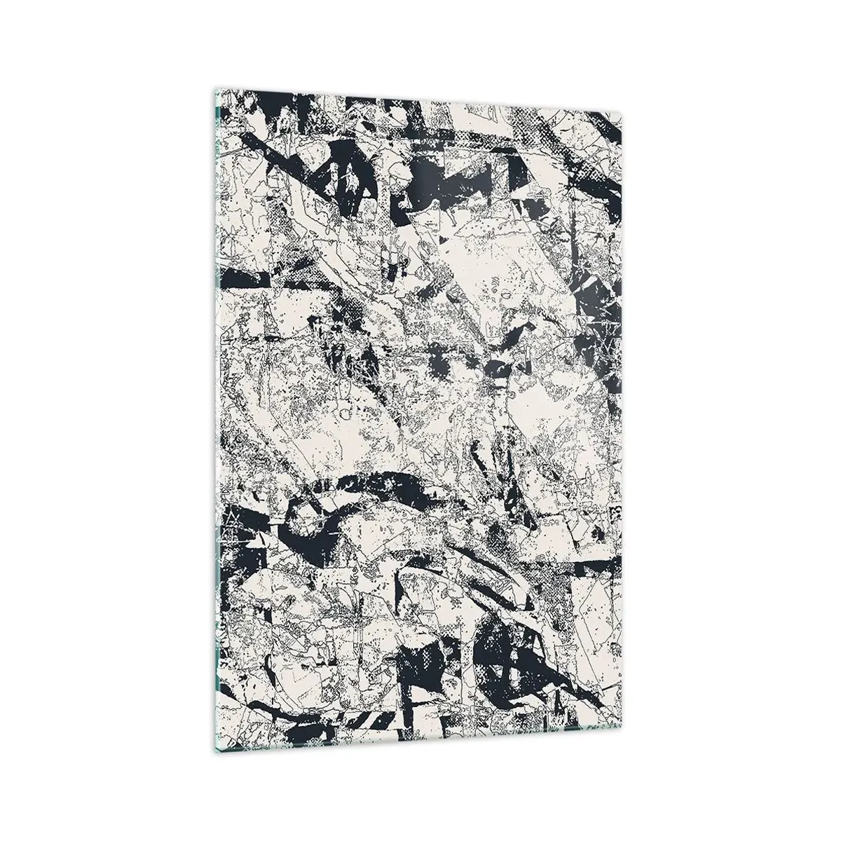 Impression sur verre - Image sur verre - Composition abstraite en noir et blanc avec une mise en page dynamique - 70x100cm - Interpénétration des contraires - Décoration murale moderne pour le salon et la chambre ARTTOR