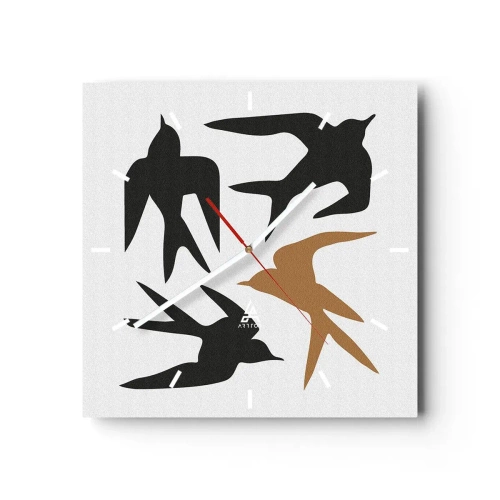 Horloge murale - Pendule murale - Silhouettes d'hirondelles en noir et or - 30x30cm - Avaler du plaisir - Décoration murale moderne pour le salon et la chambre ARTTOR
