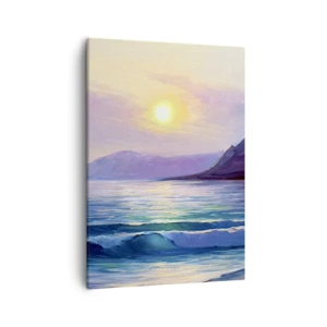 Impression sur toile - Image sur toile - Un paysage marin pittoresque au coucher du soleil avec des vagues et des montagnes - 50x70cm - Cristal d'eau et d'air - Décoration murale moderne pour le salon et la chambre ARTTOR