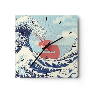 Horloge murale - Pendule murale - Vagues de l'océan et coucher de soleil à la japonaise - 30x30cm - D'une inspiration japonnaise - Décoration murale moderne pour le salon et la chambre ARTTOR