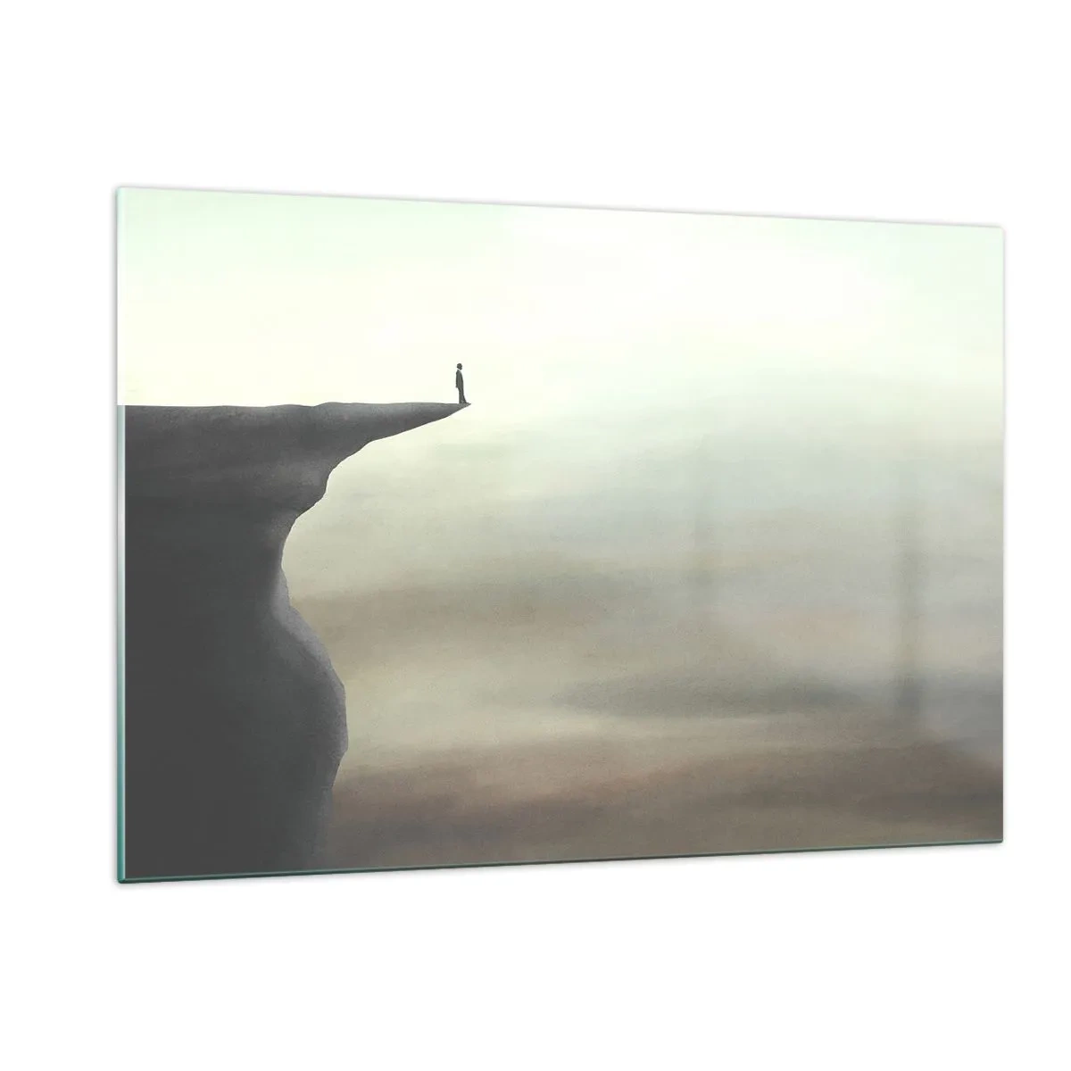 Impression sur verre - Image sur verre - Silhouette d'une personne debout au bord d'une falaise au-dessus du brouillard - 120x80cm - Tout en haut, bien entendu! - Décoration murale moderne pour le salon et la chambre ARTTOR