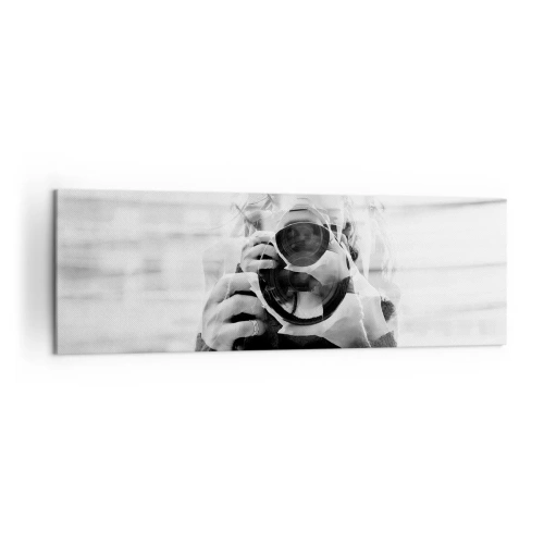 Impression sur toile - Image sur toile - Portrait en double exposition noir et blanc d'un photographe - 160x50cm - Créateur et matériel - Décoration murale moderne pour le salon et la chambre ARTTOR